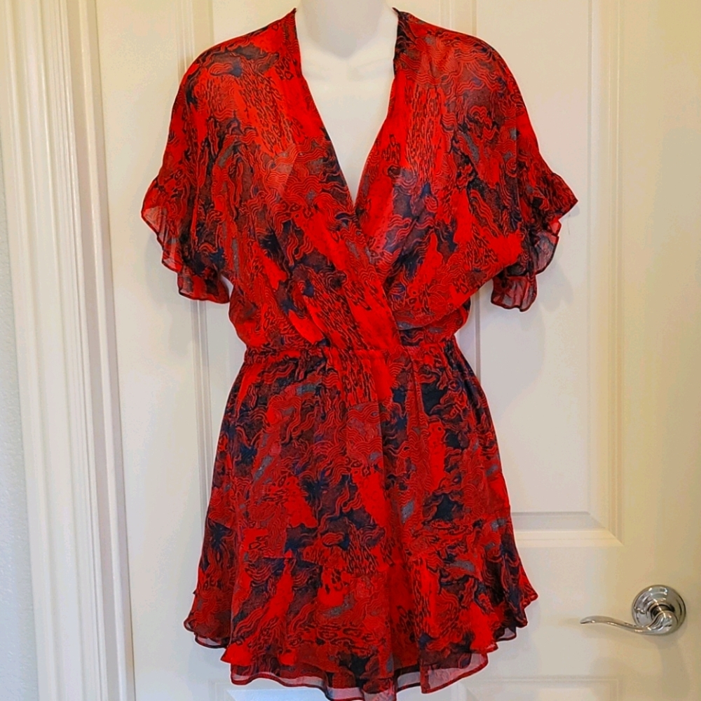 IRO "Kizz" Red and Blue Floral Chiffon Dress - 34